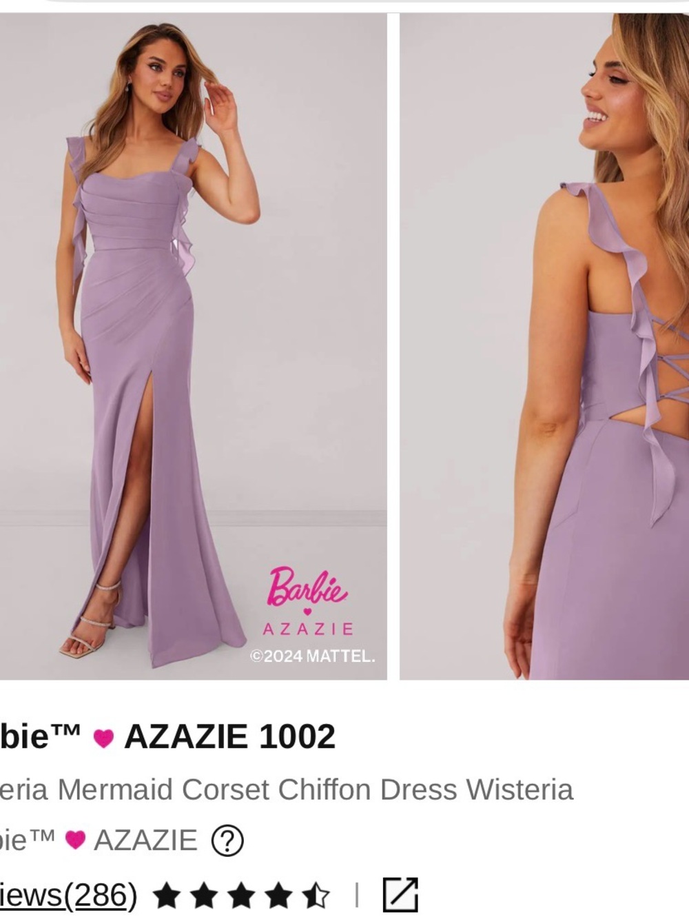 Azazie 1002 Mermaid Corset Chiffon Bridesmaid Dress Wisteria - Worn Once!